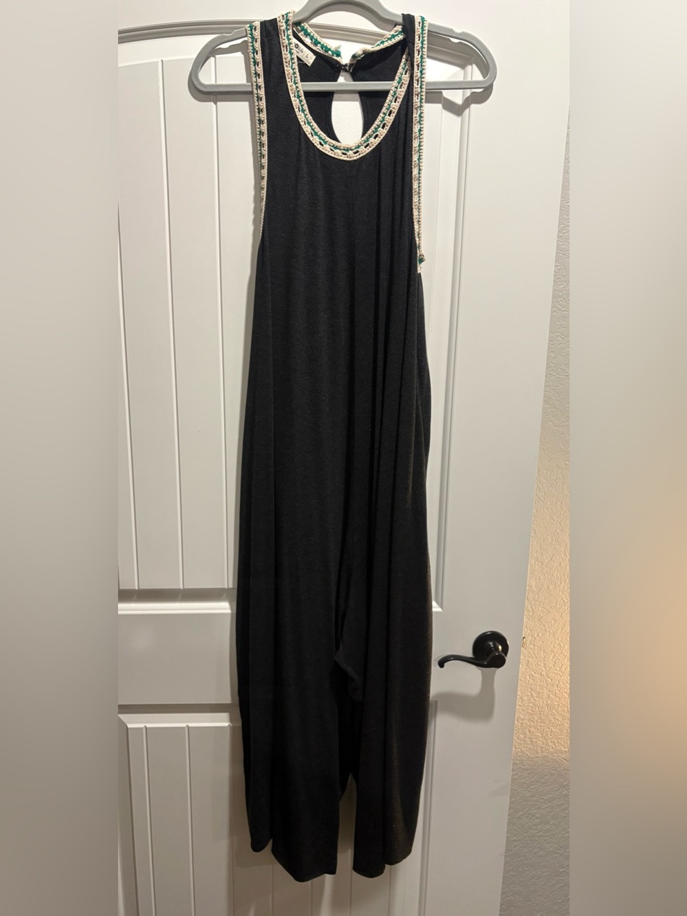 Natural Life Black Crochet Trim Harem Jumpsuit Boho Size L